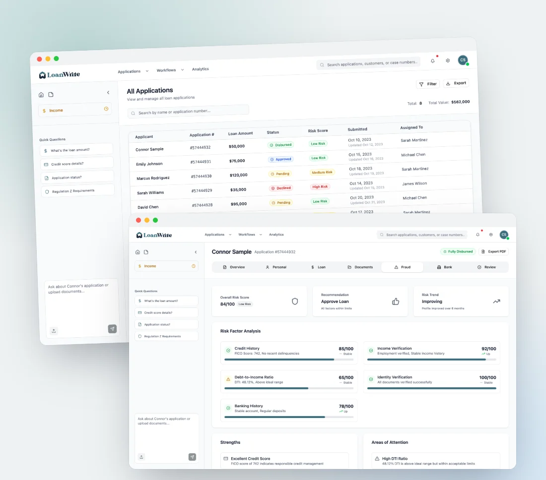 LoanWrite applications table and risk factor analysis