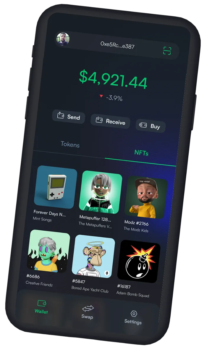 NFT gallery tab with collectible artwork