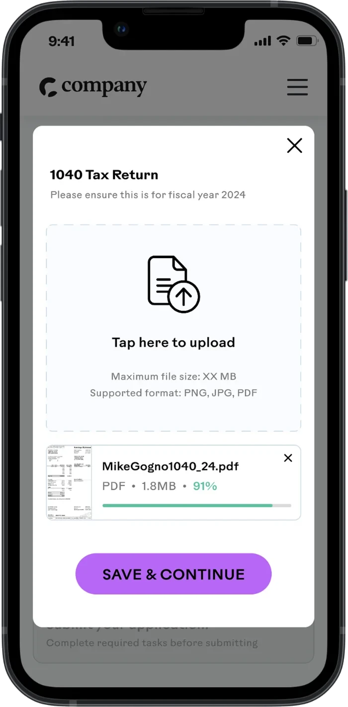 1040 tax return upload with progress indicator